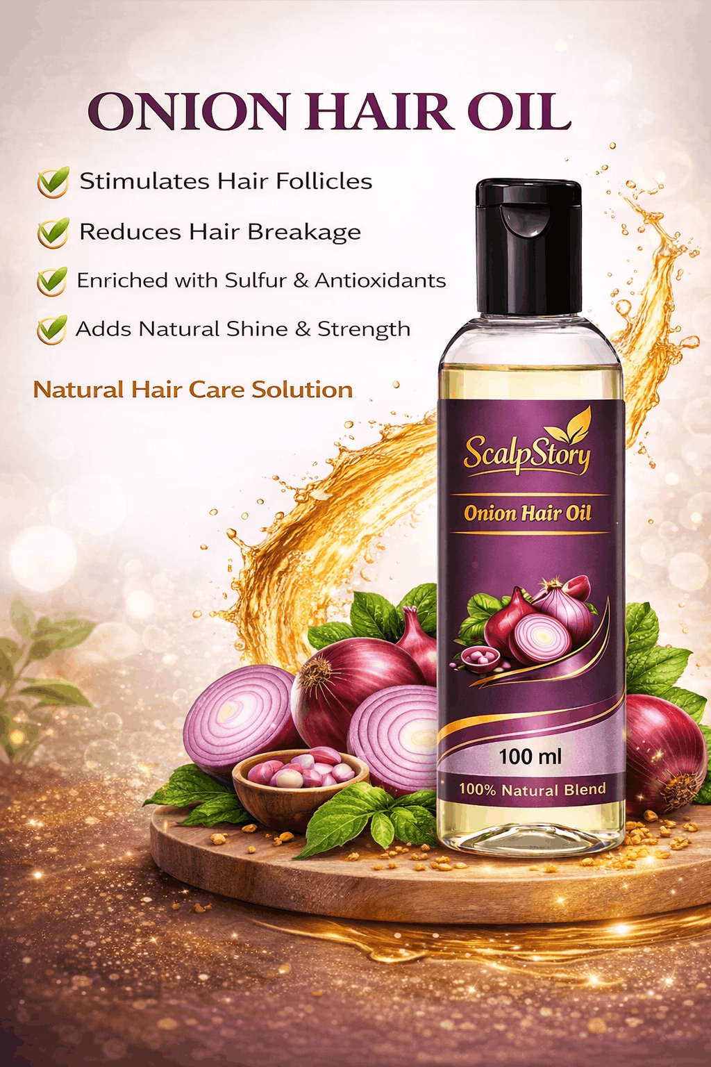 Onion Hair Oil – Natural Hair Growth & Anti-Hair Fall Oil with Sulfur & Antioxidants 100ml