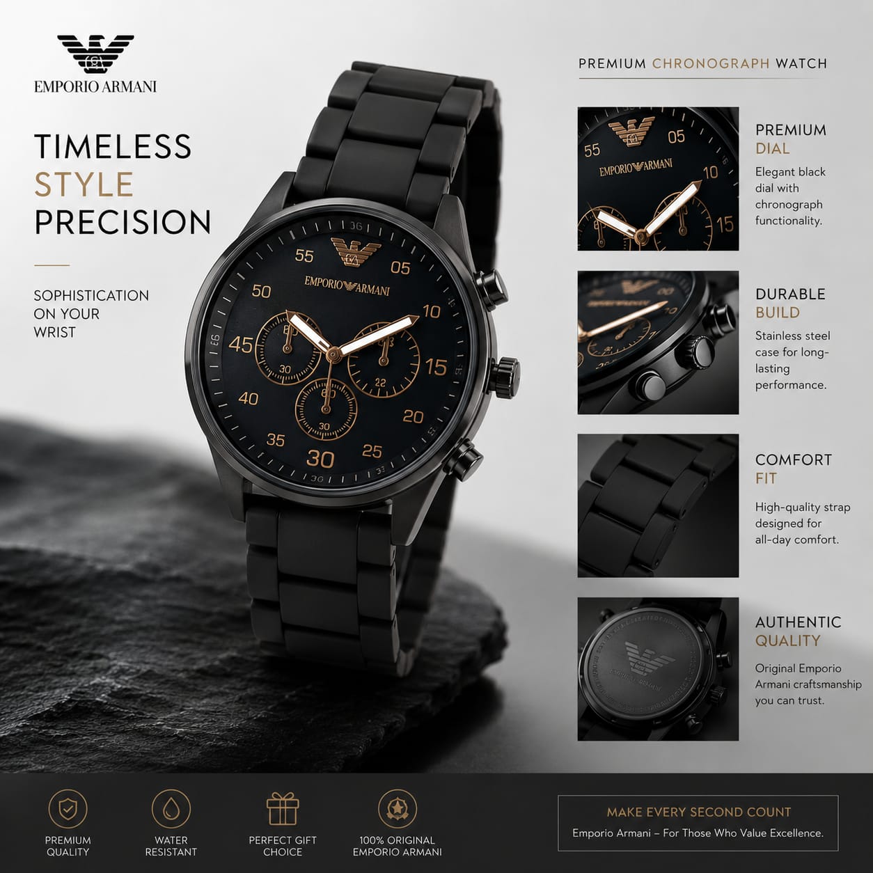 Emporio Armani Chronograph Watch Stainless Steel Black